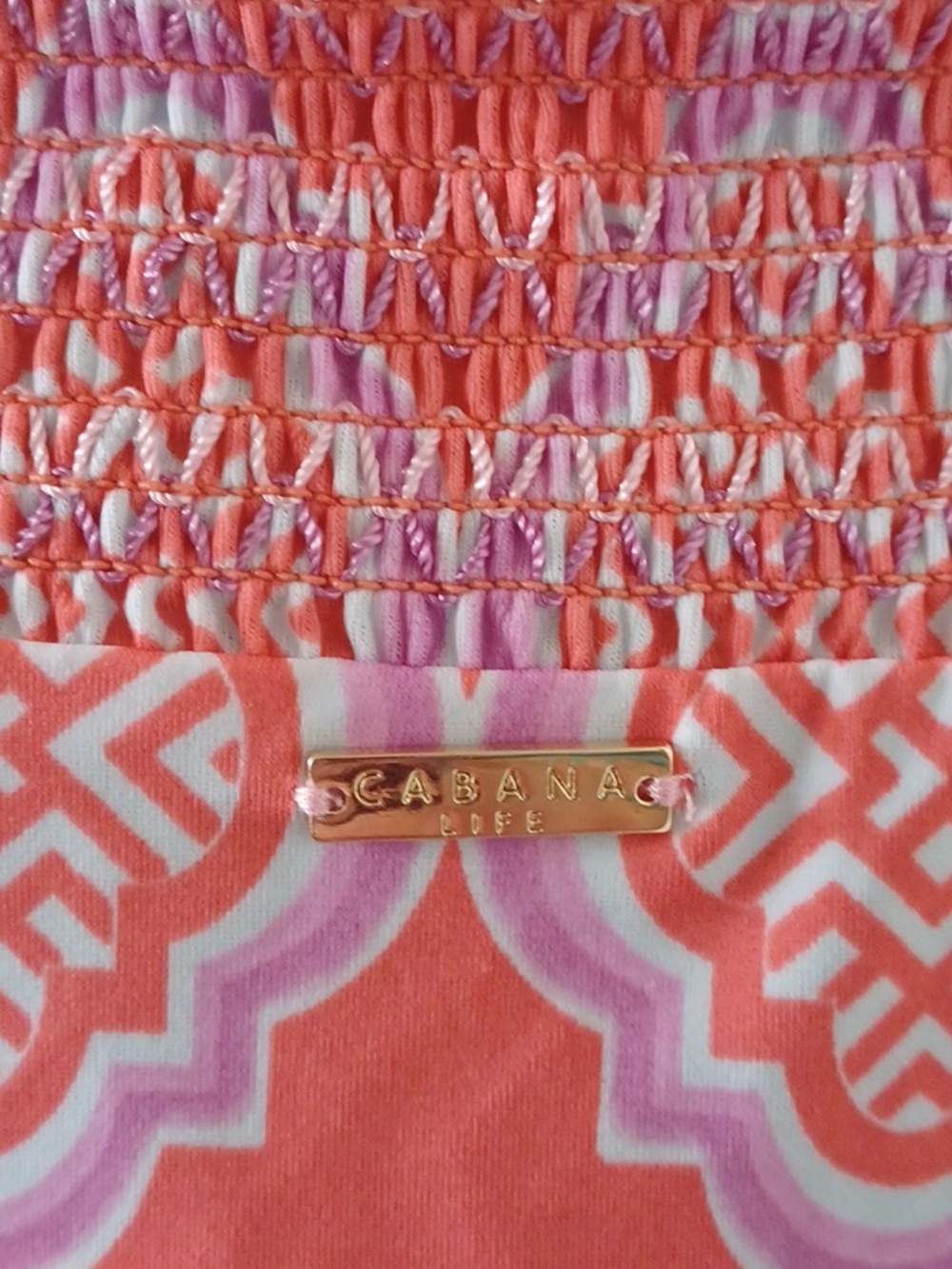 NWT Cabana Life Coral Geo Coverluxe Smocked Off the Shoulder Tassel Dress - Picture 9 of 13